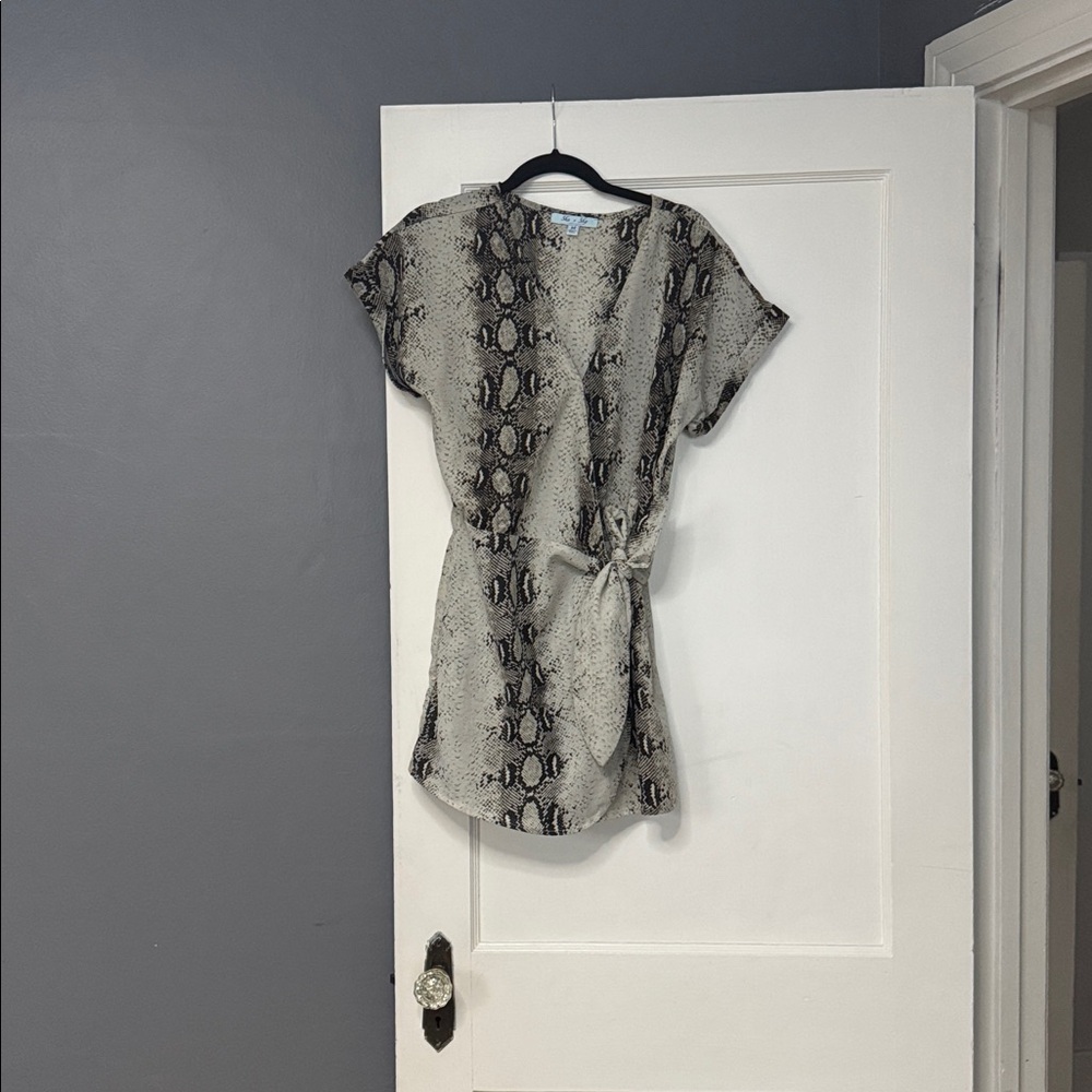 She + Sky Snake Print Wrap in Black and Cream